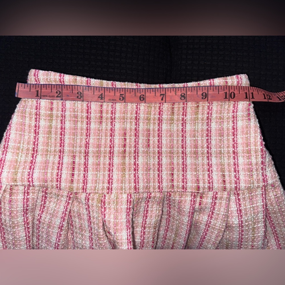 SHEIN Pink and White Plaid Print Tweed Crop Jacket Blazer Skirt . - Picture 9 of 13